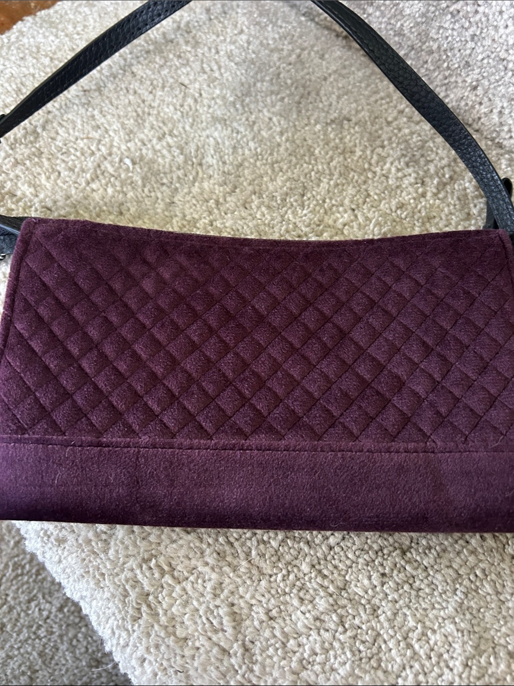 Quilted Plum faux suede Shoulder Bag with Black Strap image 3